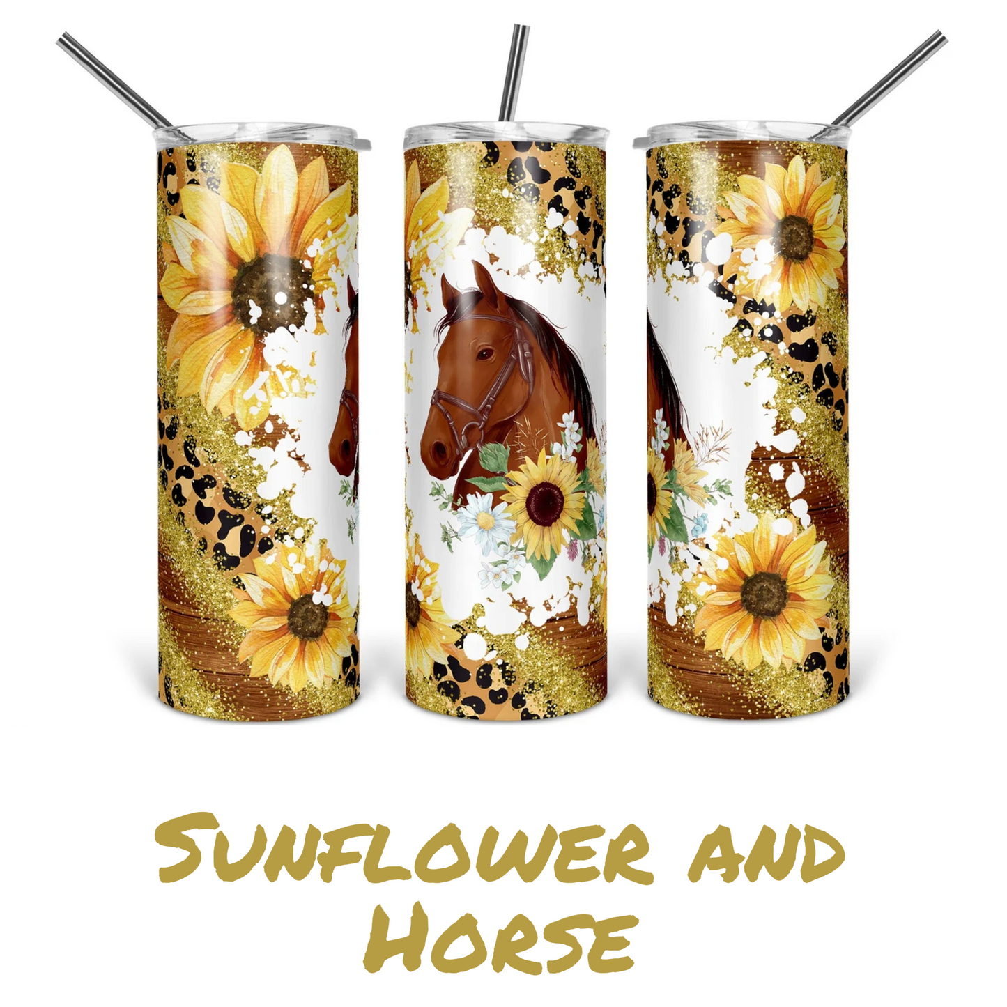 Horse with Sunflower and Leopard Print Twenty Ounce Tumbler