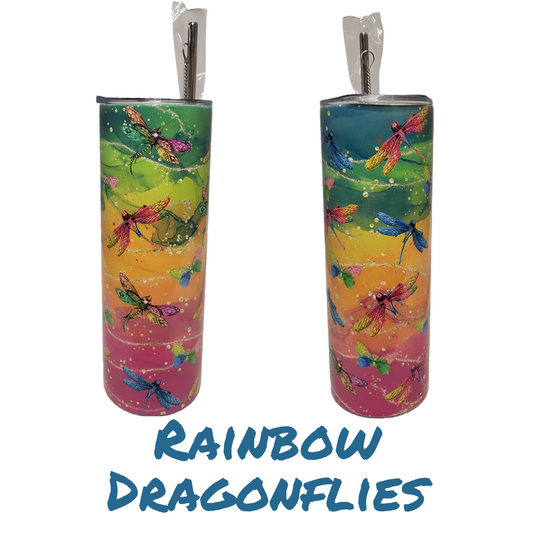 Rainbow Dragonflies Twenty Ounce Tumbler