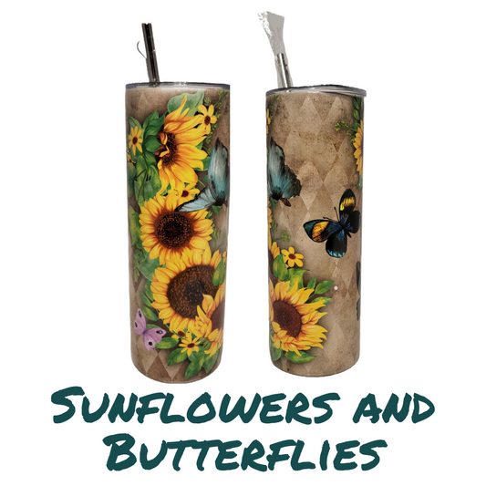 Sunflowers and Butterflies Twenty Ounce Tumbler